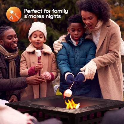 Cozi Outdoor Square Fire Pit Table with BBQ Grill for Camping and Outdoor Decor, 32”