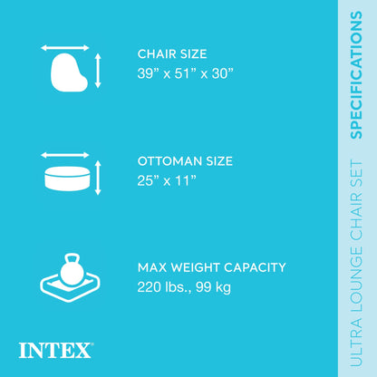 Intex 68564E Inflatable Ultra Lounge Chair With Cup Holder And Ottoman Set, Gray