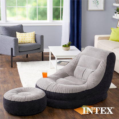 Intex Inflatable Ultra Lounge Chair With Cup Holder And Ottoman Set (2 Pack)