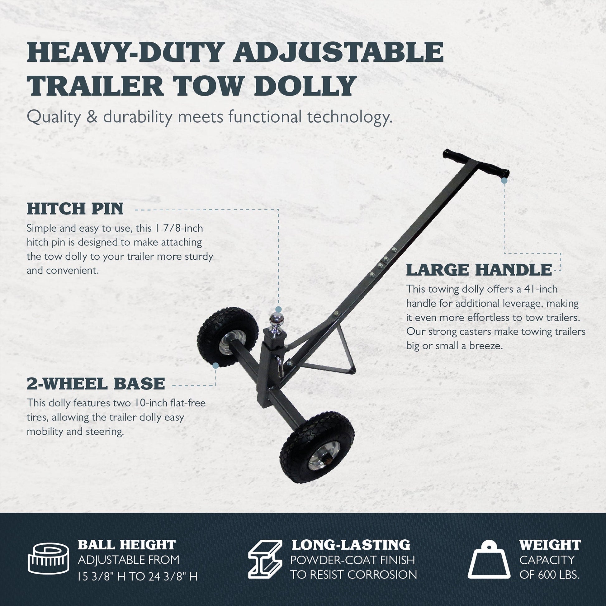 Tow Tuff TMD-600AFF Adjustable Solid Steel 600 Pound Capacity Trailer Dolly - Find Fresh Goods