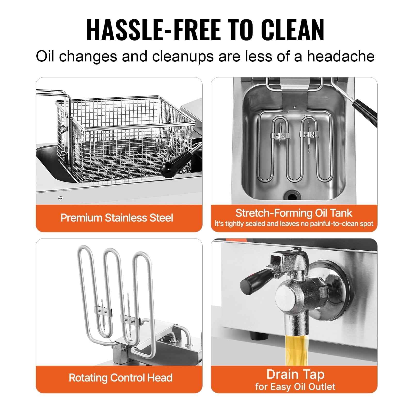 VEVOR Commercial Deep Fryer, 1750W Electric Countertop Fryer with Basket, 9Qt /8.5 L Single Oil Fryer, 1mm Thickened Stainless Steel, Time & Temp Control, for Kitchen Restaurant Use, Silver