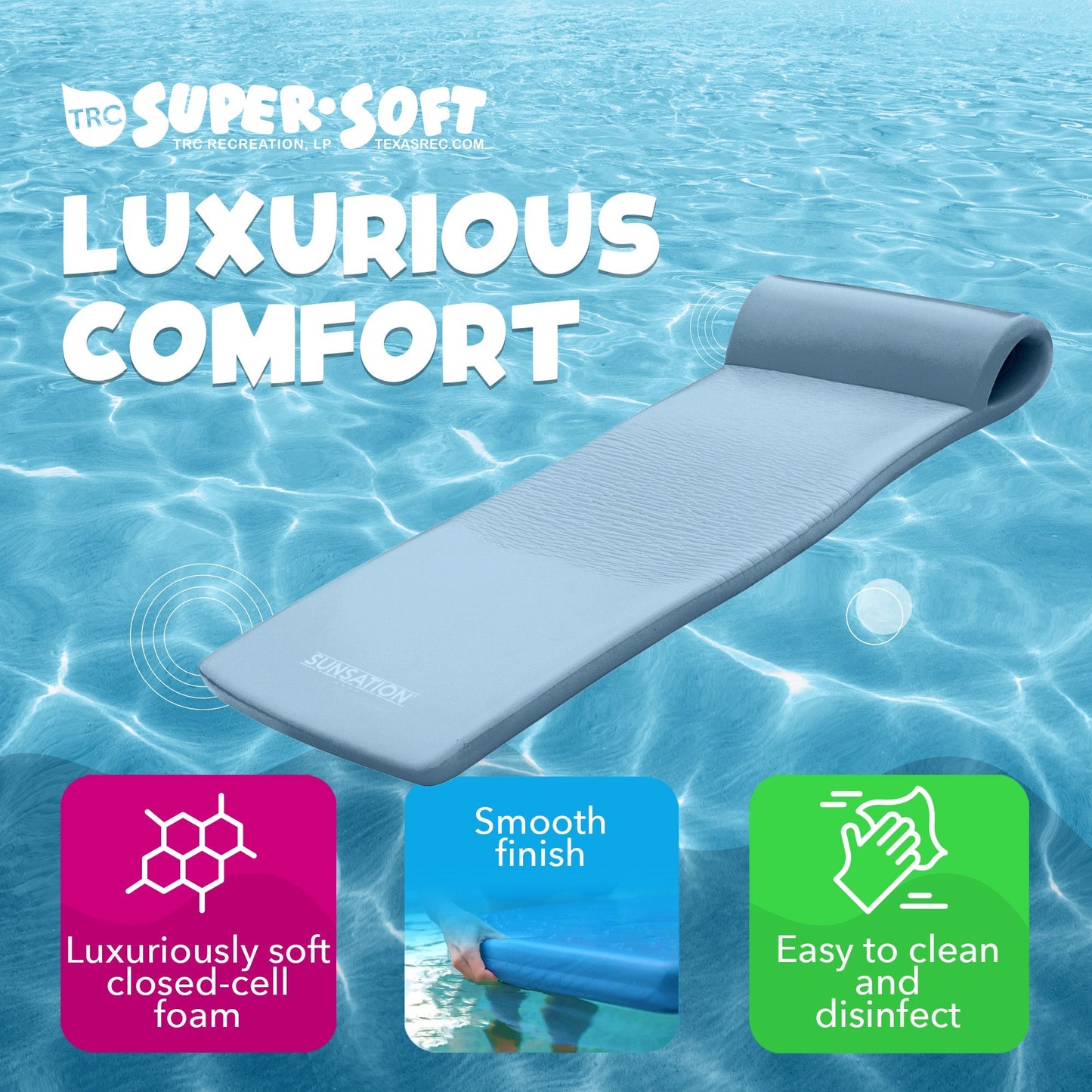 Texas Recreation Sunsation 70 Inch Foam Raft Lounger Pool Float, Blue (2 Pack)