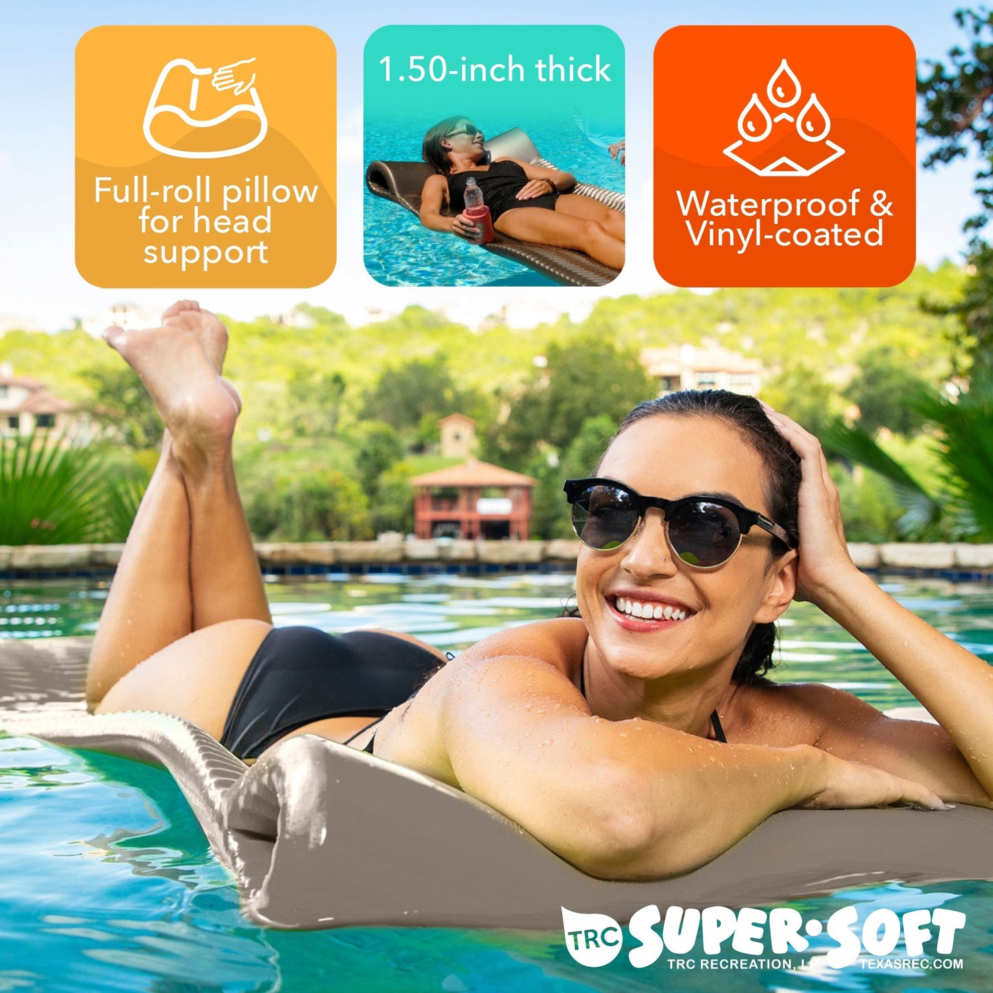 TRC Recreation Serenity 1.5" Thick Vinyl Foam Swimming Pool Float Mat, Bronze