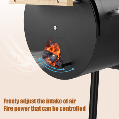 Enyopro Charcoal Grill, Portable BBQ Grill & Smoker Combo, with Offset Smoker and Wood Shelf, Thermometer, Wheels, for Outdoor Picnic, Patio, Backyard, Camping