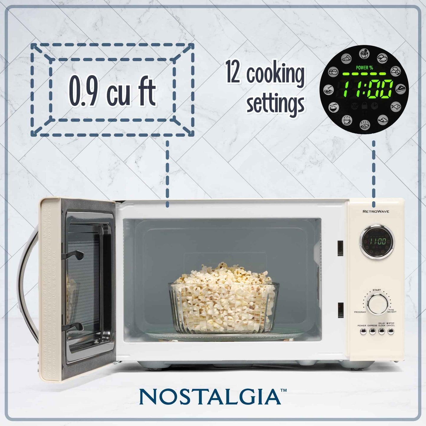 Nostalgia Retro Microwave for Countertop 0.9 cu ft Vintage Microwave, Ivory