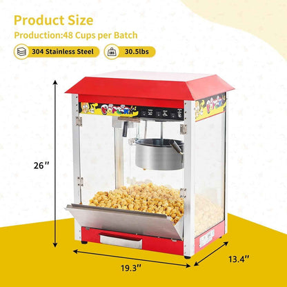 Akaber Commercial Popcorn Machine, 10 Oz Kettle, 1300W Countertop Popcorn Maker for 60 Cups per Batch, Movie Theater Popcorn Popper with 3-Switch Control, 2 Scoops 1 Cup