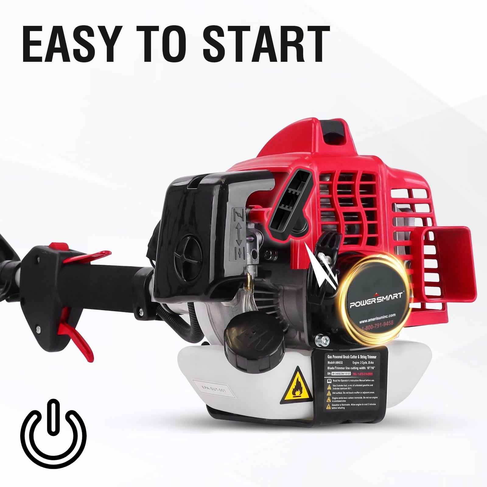 PowerSmart 2-Cycle 25.4cc 18lb Straight Shaft Gas String Trimmer Weed Wacker and Brush Cutter for Lawns and Grass
