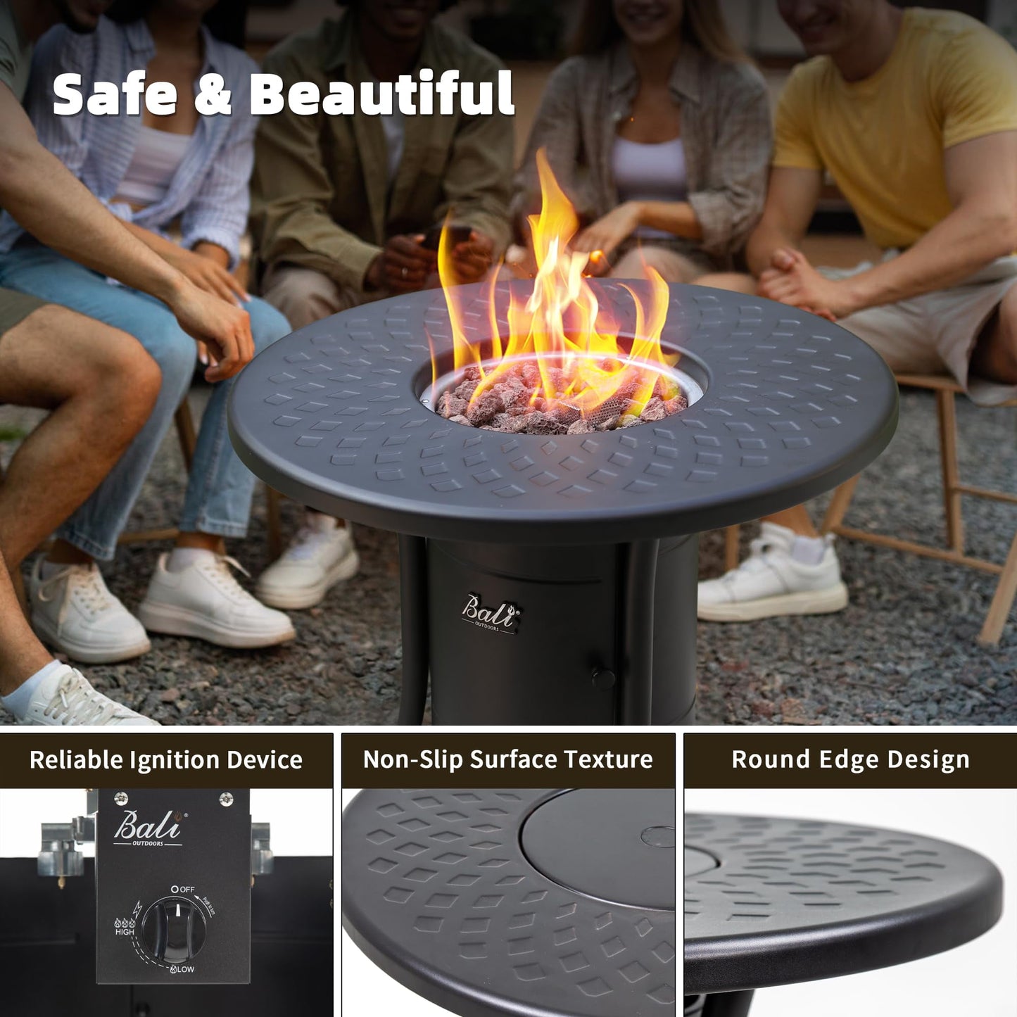 BALI OUTDOORS Dual 1-Pound Propane Fire Pit Table for Outside Patio, 26Inch Black