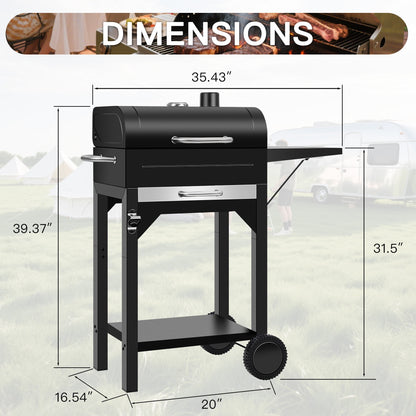 Portable Charcoal Smoker Grill Combo with Offset Firebox – Heavy Duty BBQ Grill with Warming Rack & Side Shelf for Outdoor Cooking, Camping & Tailgating