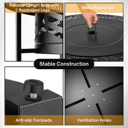 TrumanPick Fire Pit for Outside 42" Wood Burning Fire Pit Tables with 2 Adjustable Swivel BBQ Grills, Lid, Poker for Patio Backyard BBQ Ice Storage