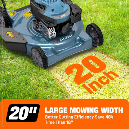 SENIX Gas Lawn mower, 20in Cutting Blade 21in Cutting Deck, 144cc 4-Cycle Engine, Steel Deck with Side Discharge, LSPG-L4