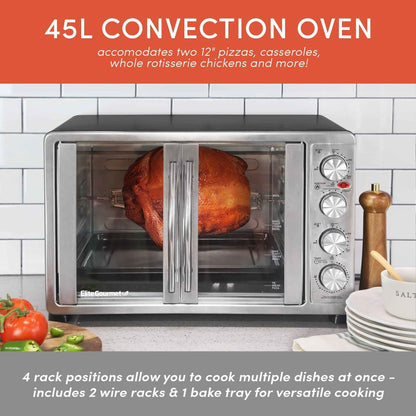 Elite Gourmet ETO-4510M New Double Door Oven with Rotisserie and Convection