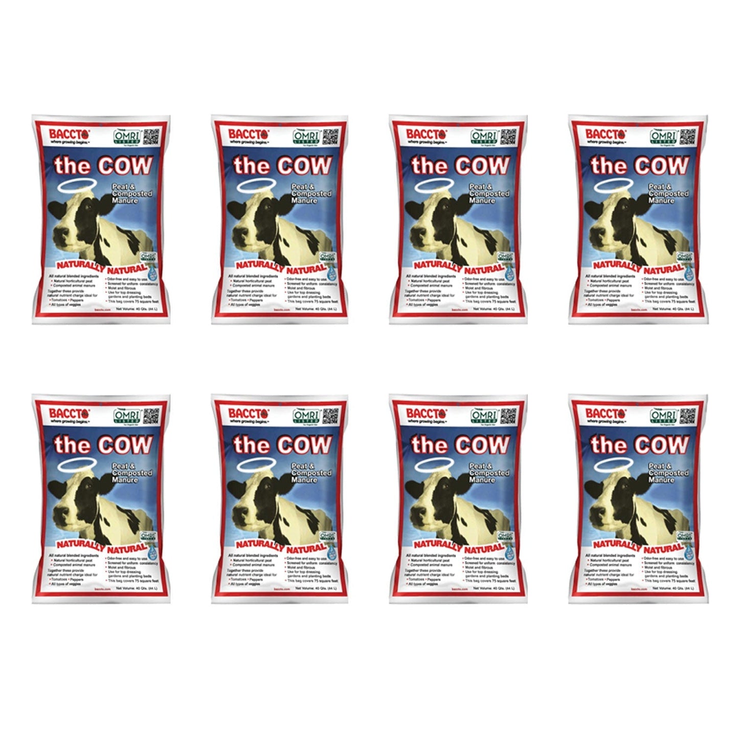 Baccto Wholly Cow Horticulture Peat & Composted Manure, 40 Quarts (8 Pack)