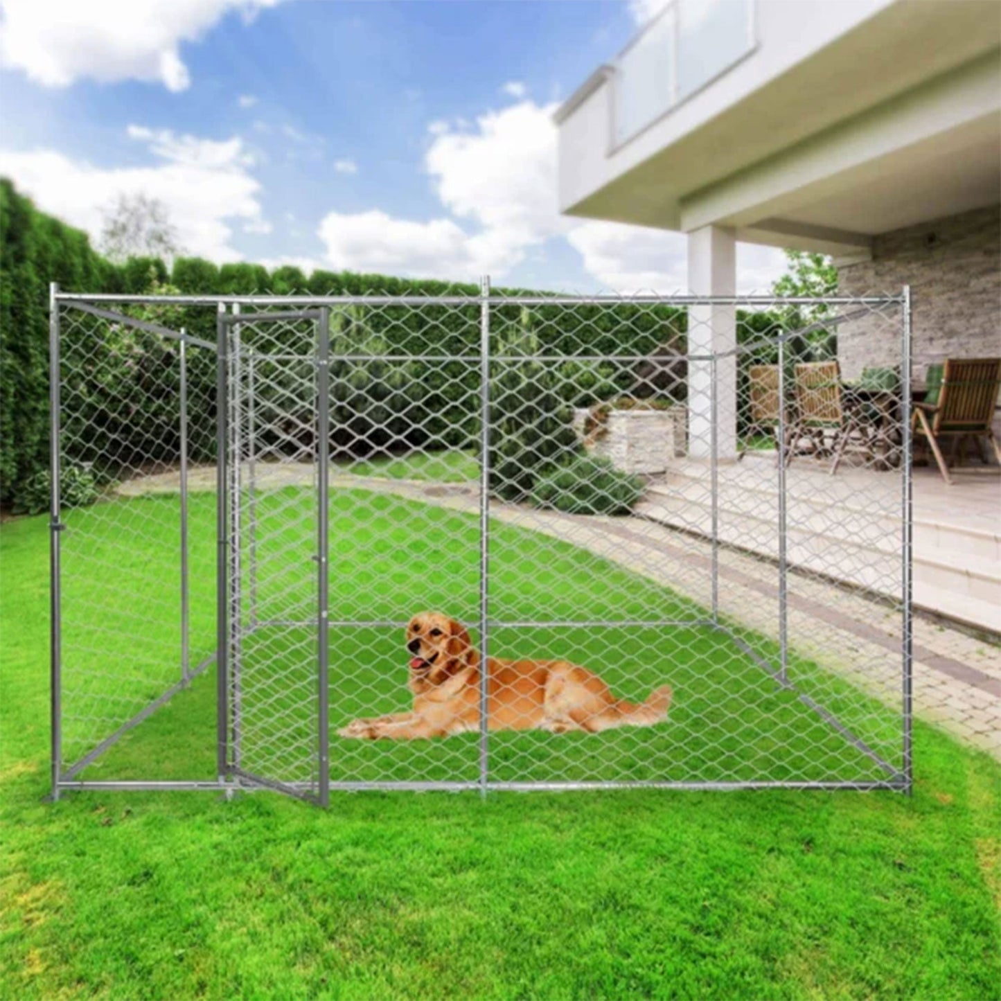 Lucky Dog 10 x 10 Foot Heavy Duty Outdoor Chain Link Dog Kennel w/ Door (2 Pack)