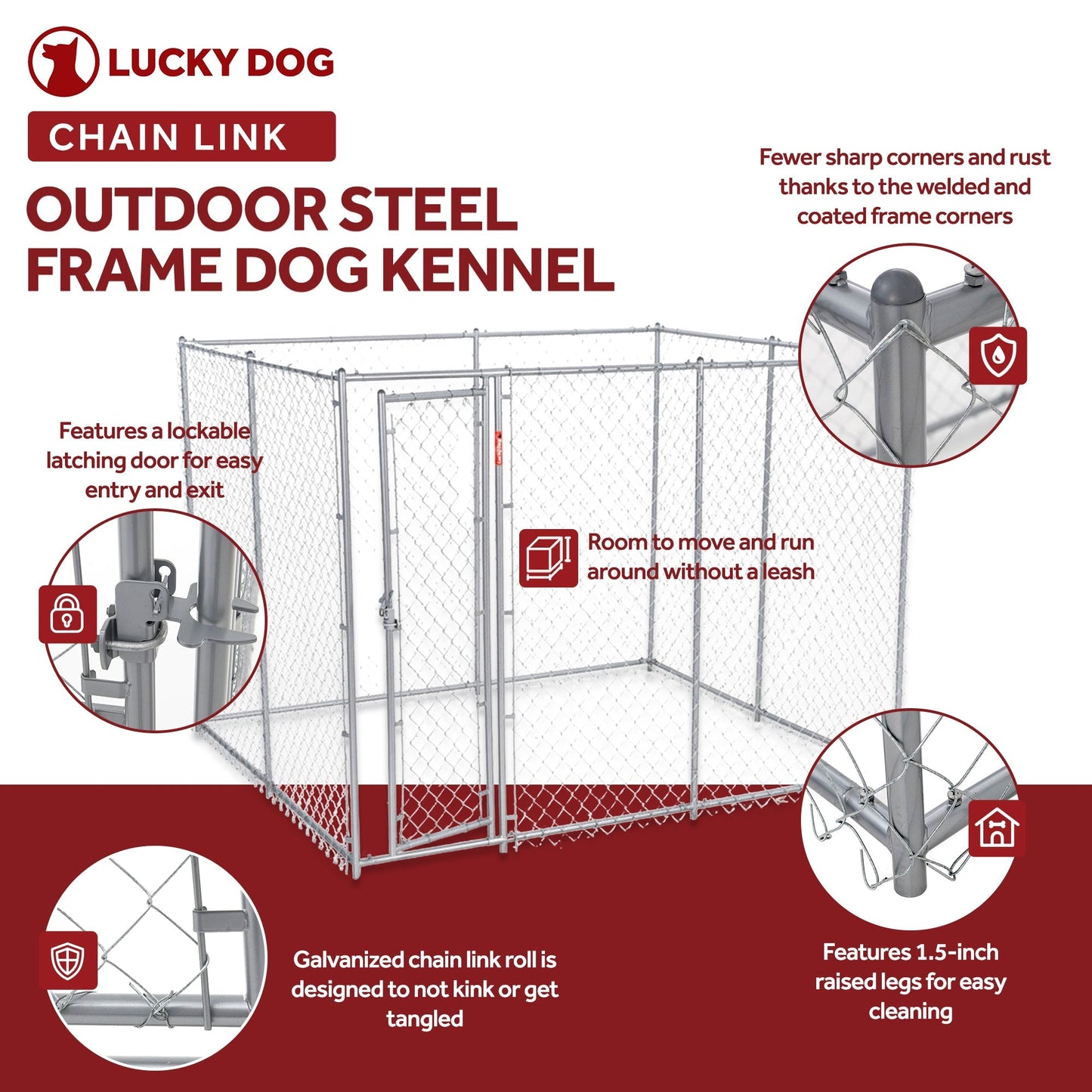Lucky Dog 10 x 10 Foot Heavy Duty Outdoor Chain Link Dog Kennel w/ Door (2 Pack)