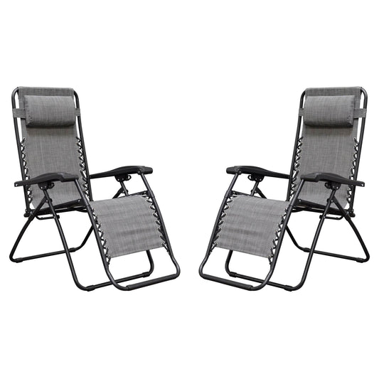 Caravan Canopy Infinity Zero Gravity Steel Frame Patio Deck Chair, Grey (Pair)