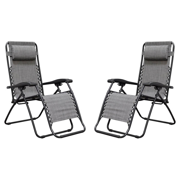 Caravan Canopy Infinity Zero Gravity Steel Frame Patio Deck Chair, Grey (Pair)