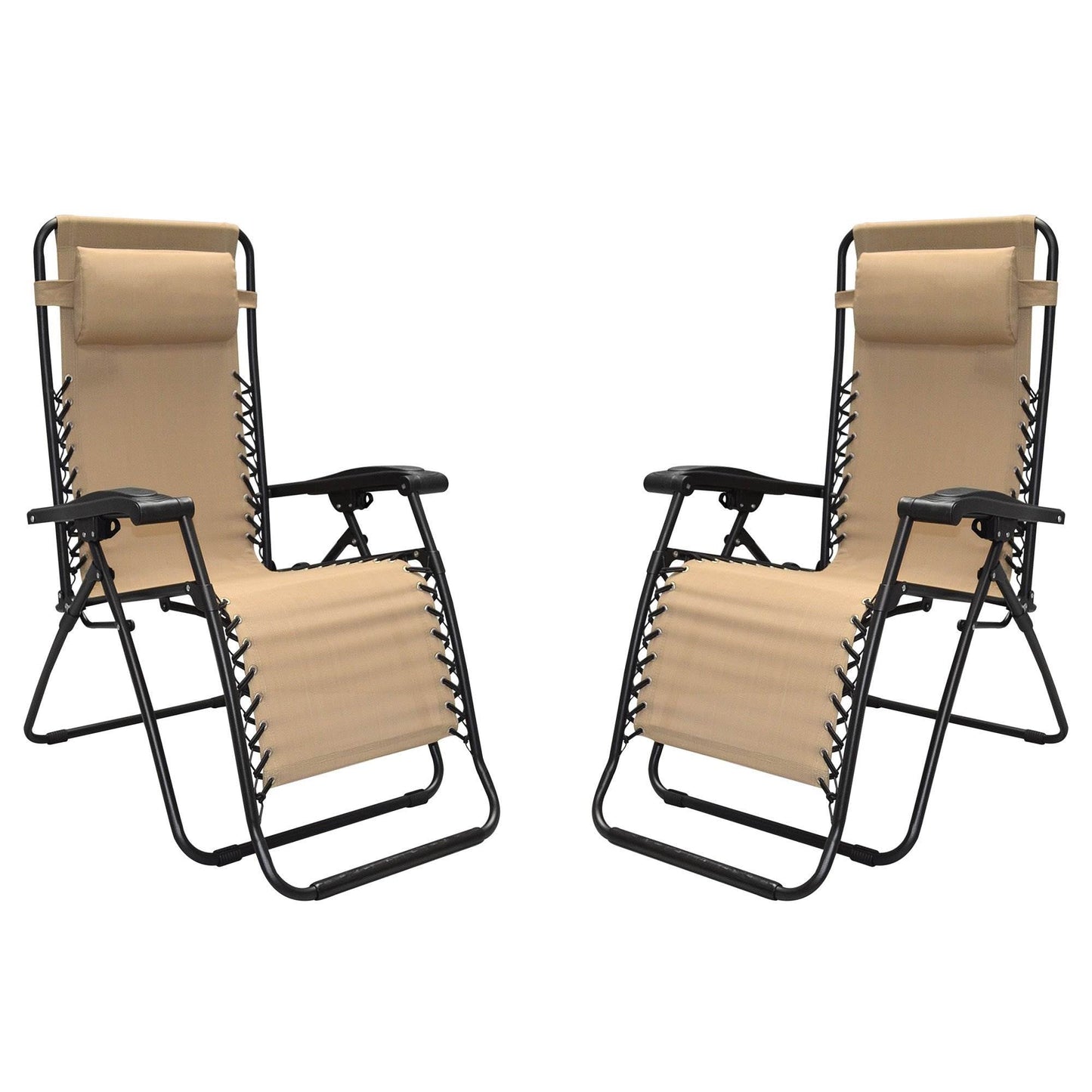 Caravan Canopy Infinity Zero Gravity Steel Frame Patio Deck Chair, Beige (Pair)