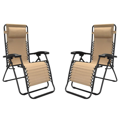 Caravan Canopy Infinity Zero Gravity Steel Frame Patio Deck Chair, Beige (Pair)