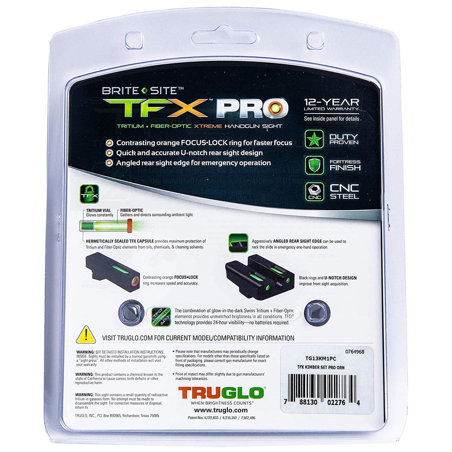 TruGlo TFK Pro Fiber Optic Tritium Handgun Sight Accessories for Kimber Models