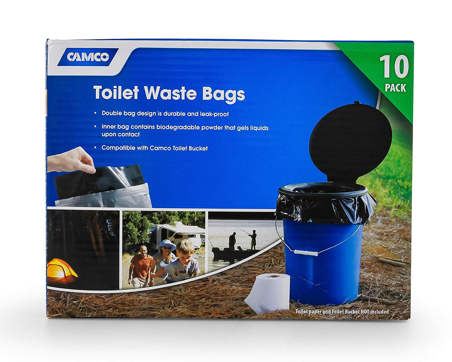 Camco 10 Pack Leak Proof Double Lined Camping Toilet Bucket Waste Bags, Black