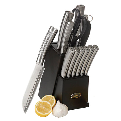 Oster Wellisford Stainless Steel Kitchen Knife Cutlery Set with Block, 14 Piece