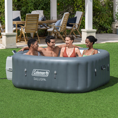 Coleman SaluSpa AirJet 6 Person Inflatable Square Hot Tub with 140 Jets, Gray