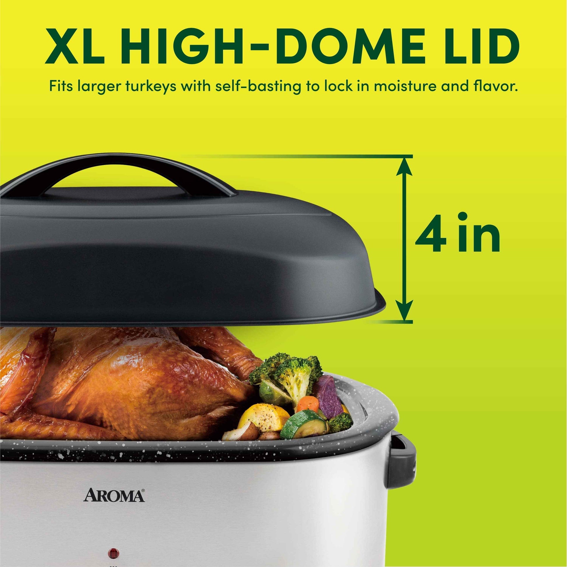 Aroma® 22Qt. Electric Roaster Oven with High Dome Lid, 8X Bonded Granite Enamel, New-Silver