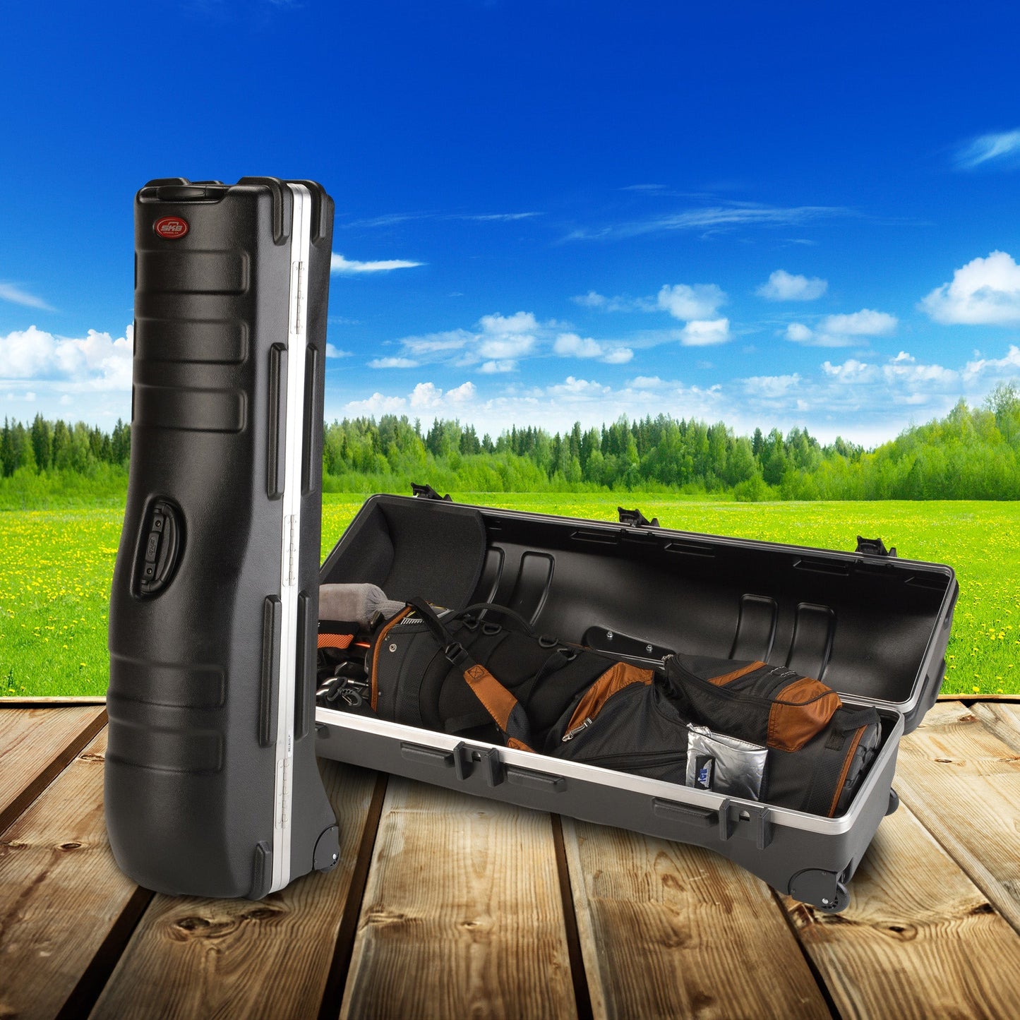 SKB Cases Deluxe ATA Hard Plastic Storage 2 Wheeled Cart Golf Bag Travel Case