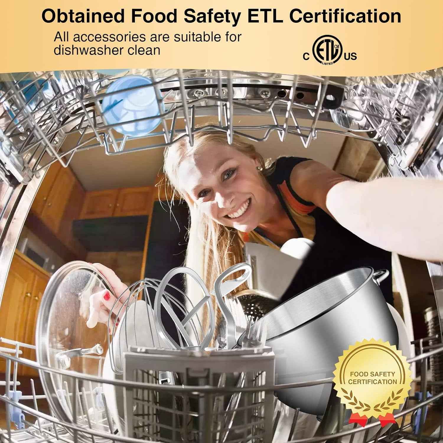 HOWORK 6.5-Qt Stand Mixer, Silver with Dough Hook, Beater, Whisk