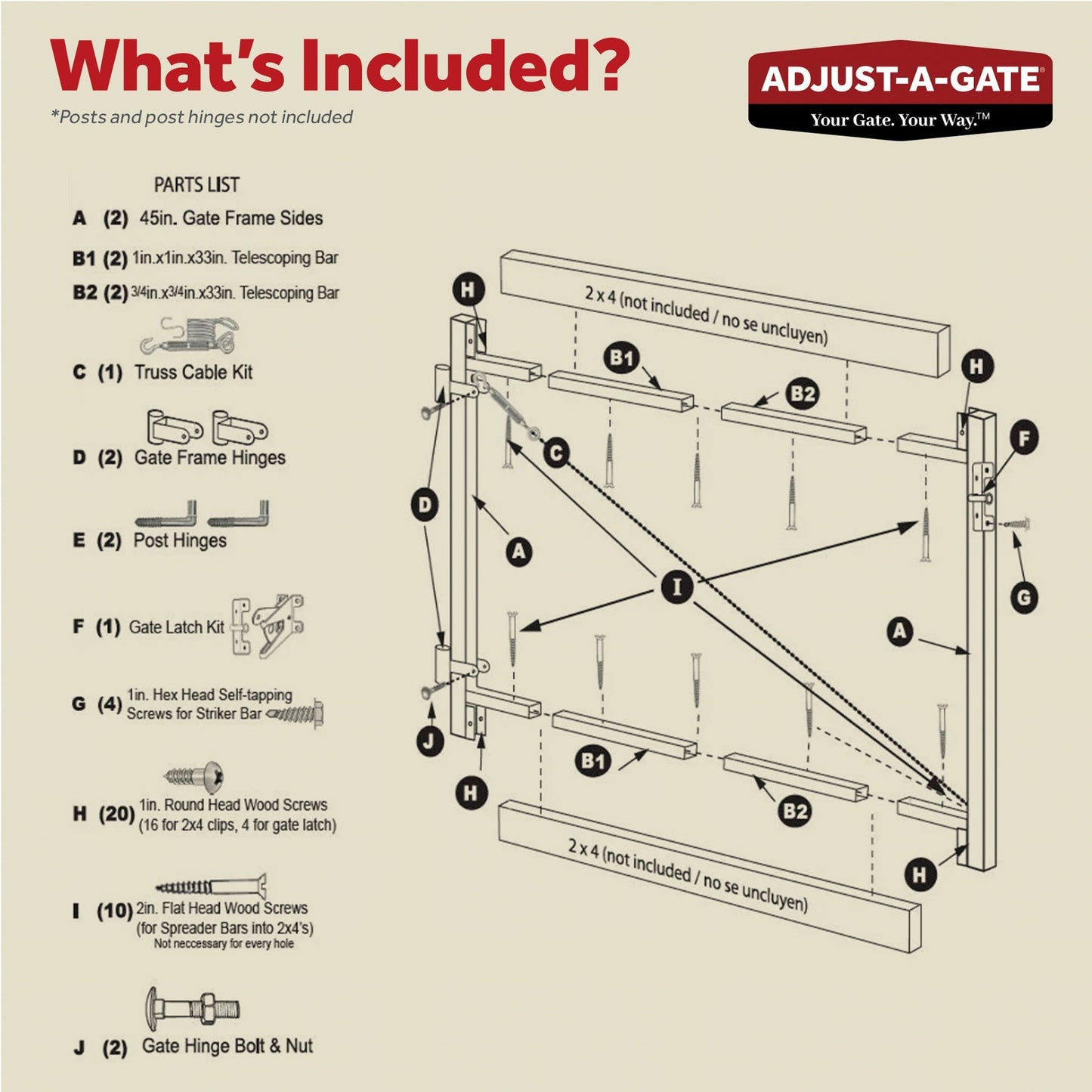Adjust-A-Gate Steel Frame Gate Kit, 36"-72" Wide Opening To 6' High (4 Pack)