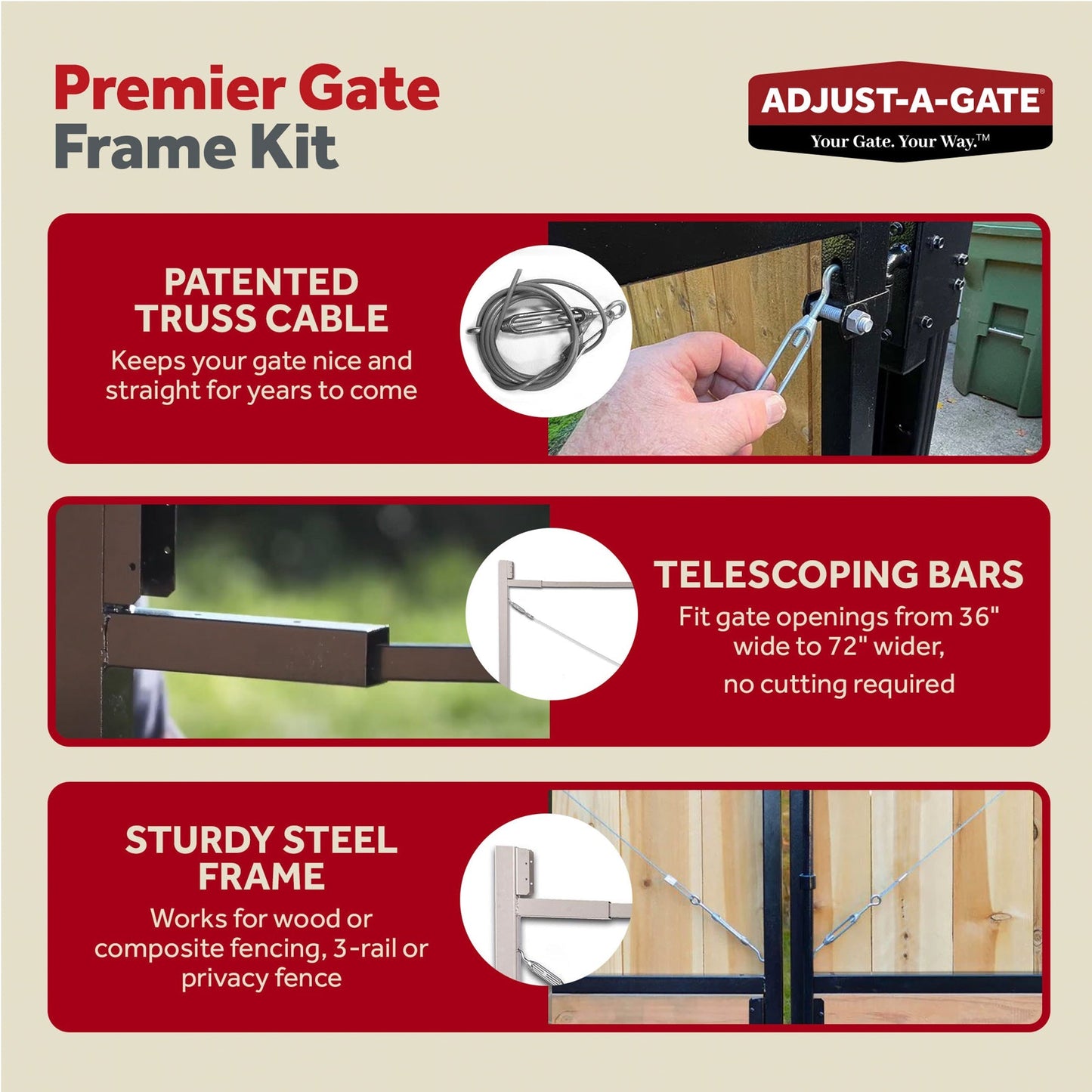 Adjust-A-Gate Gate Building Kit, 36"-72" Wide Opening Up To 6' High (3 Pack)