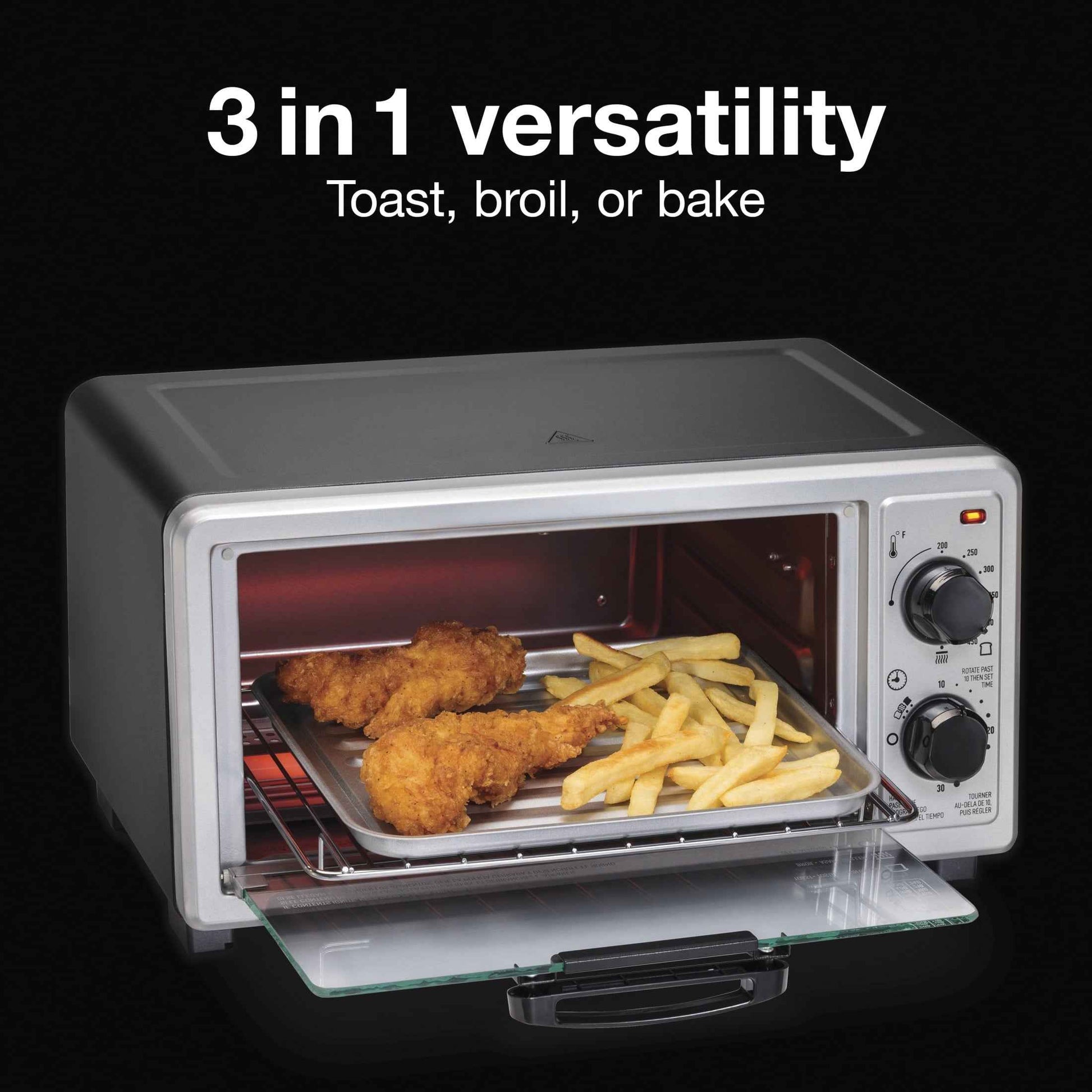 Proctor Silex 4 Slice Countertop Toaster Oven Broiler, Black and Silver