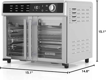 BLACK+DECKER Crisp 'N Bake Air Fryer Toaster Oven Combo, 12 in 1 Countertop Convection Oven Cooks Food Fast, Fits a Whole Pizza or 6 Toast Slices, French Doors with Stainless Steel Finish