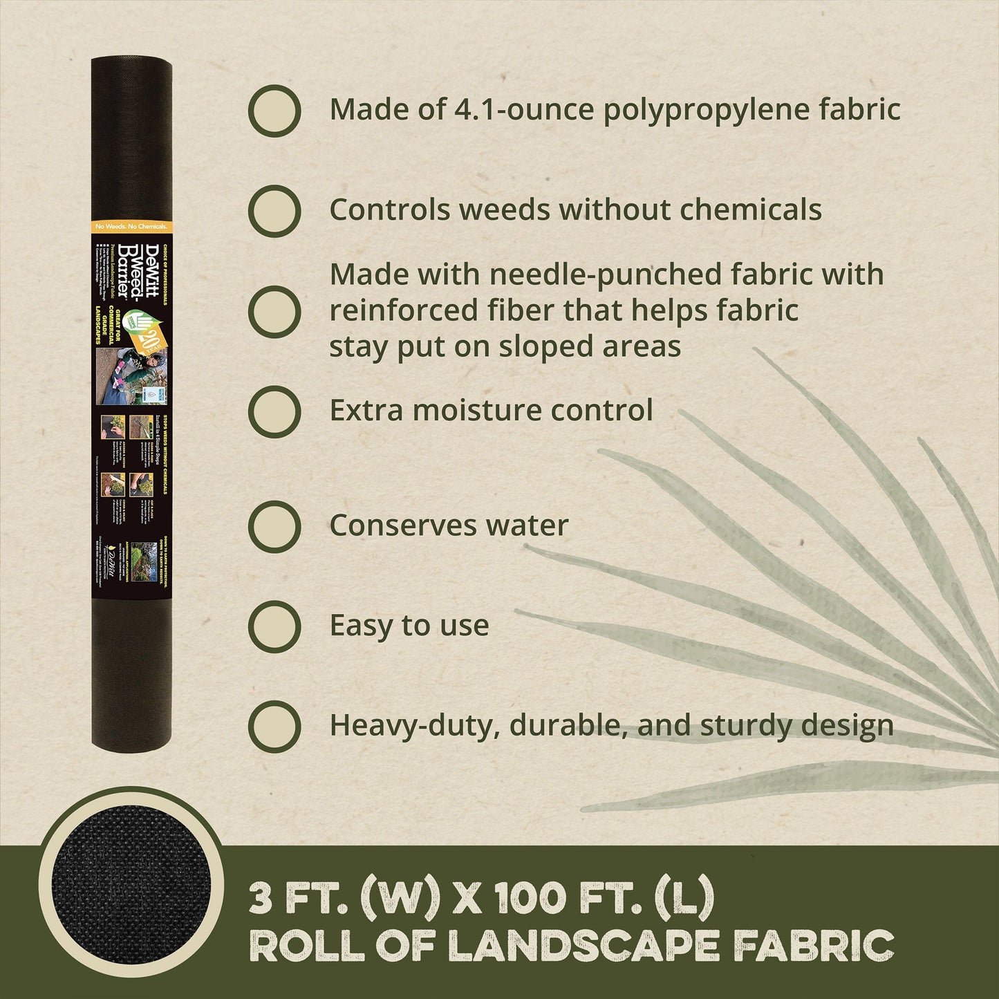 DeWitt 4.1-Oz Home & Commercial Landscape Weed Barrier Fabric, 3 x 100 Feet