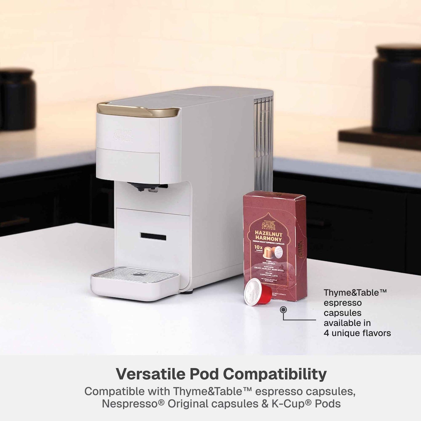 Thyme & Table Multi Capsule Coffee Machine, Universal Capsule Compatible with Espresso and Coffee, One-Touch Controls, Sand White