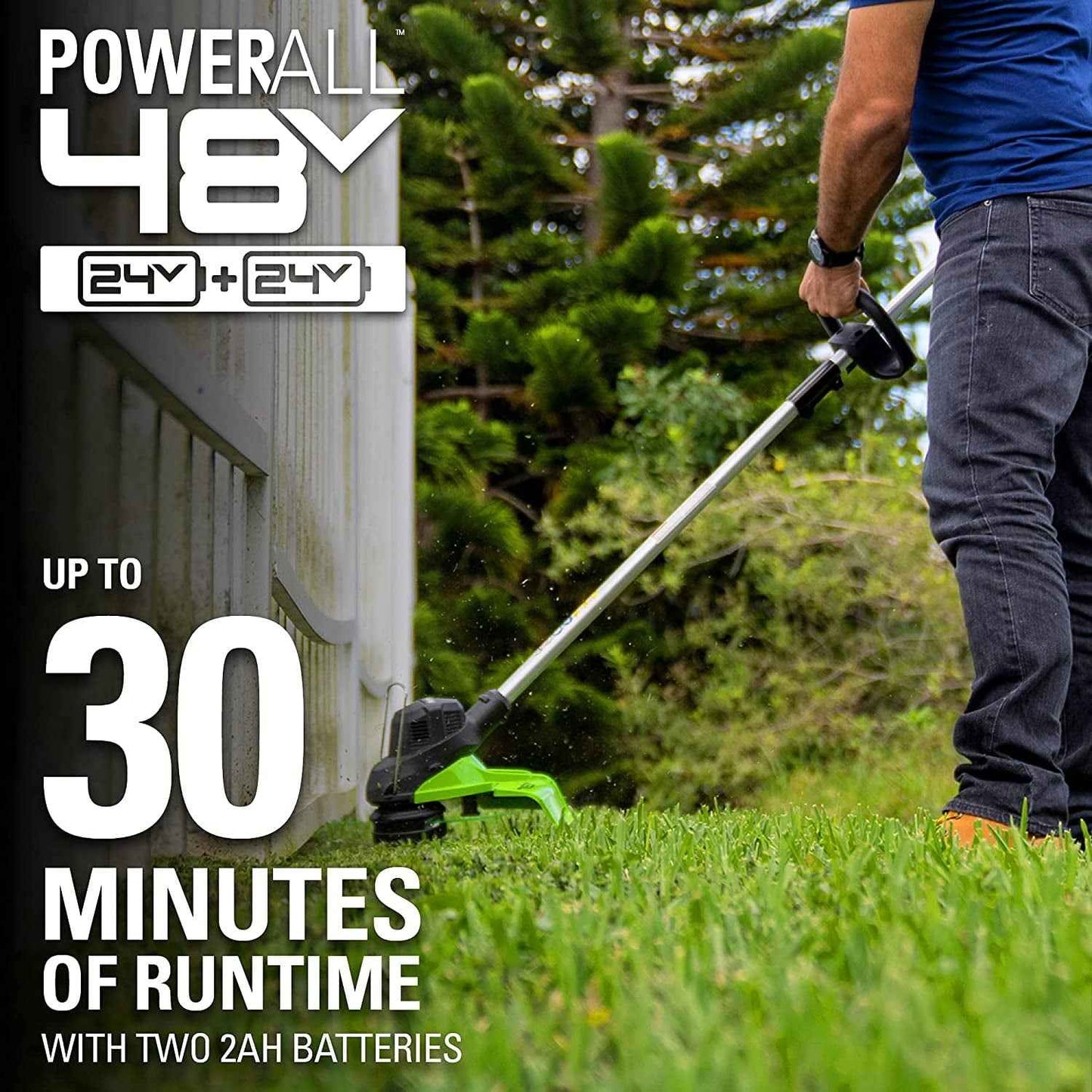 Greenworks 48V (2x24V) 15" Cordless String Trimmer + (2) 2Ah USB Batteries & Dual Port Rapid Charger
