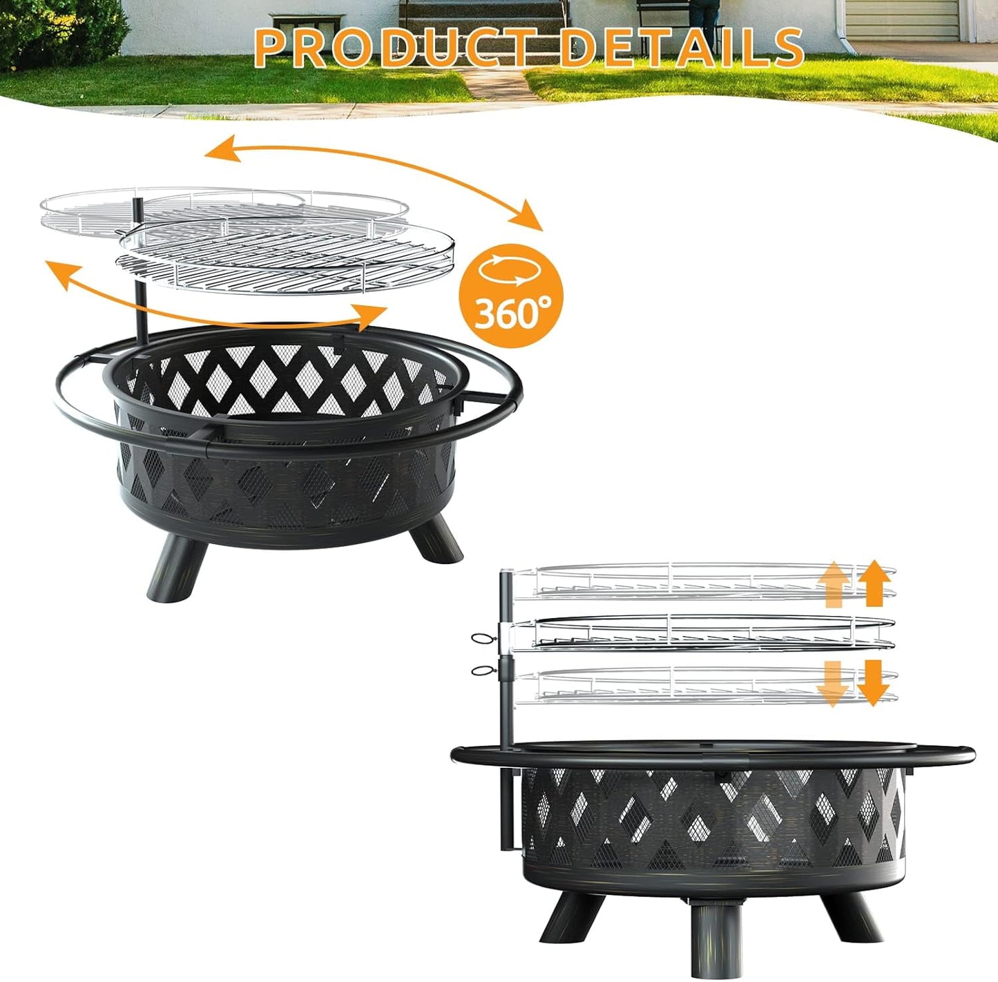 ELPOSUN Fire Pit for Outside 30 inch Outdoor Wood Burning Firepit Large Steel Firepit with protective cover for Backyard Bonfire Patio