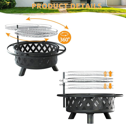 ELPOSUN Fire Pit for Outside 30 inch Outdoor Wood Burning Firepit Large Steel Firepit with protective cover for Backyard Bonfire Patio