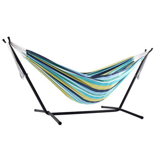 Vivere Double Cotton Combo Outdoor Backyard Patio Hammock with Stand, Cayo Reef