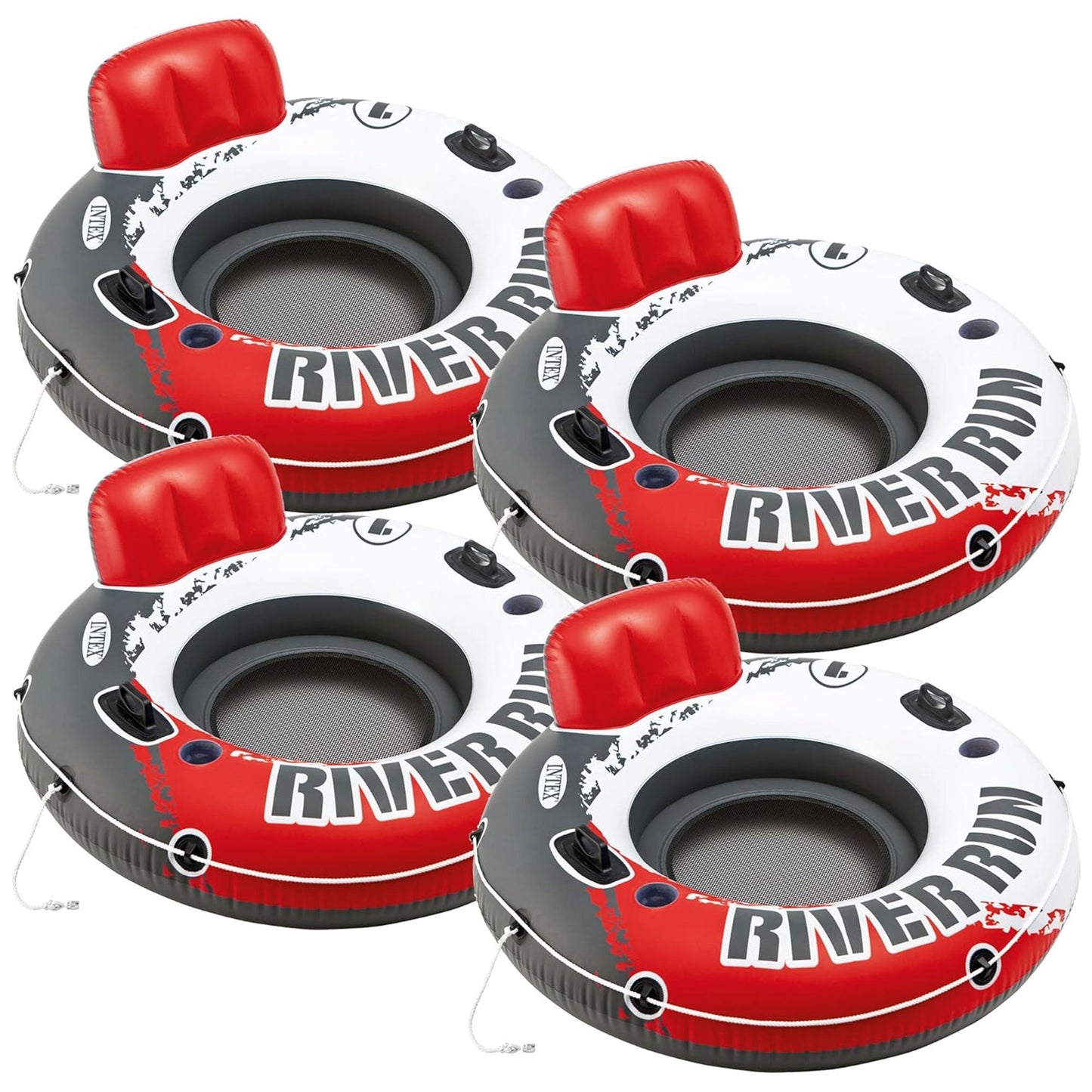 Intex River Run 1 53" Inflatable Floating Water Tube Lake Raft, Red (4 Pack)