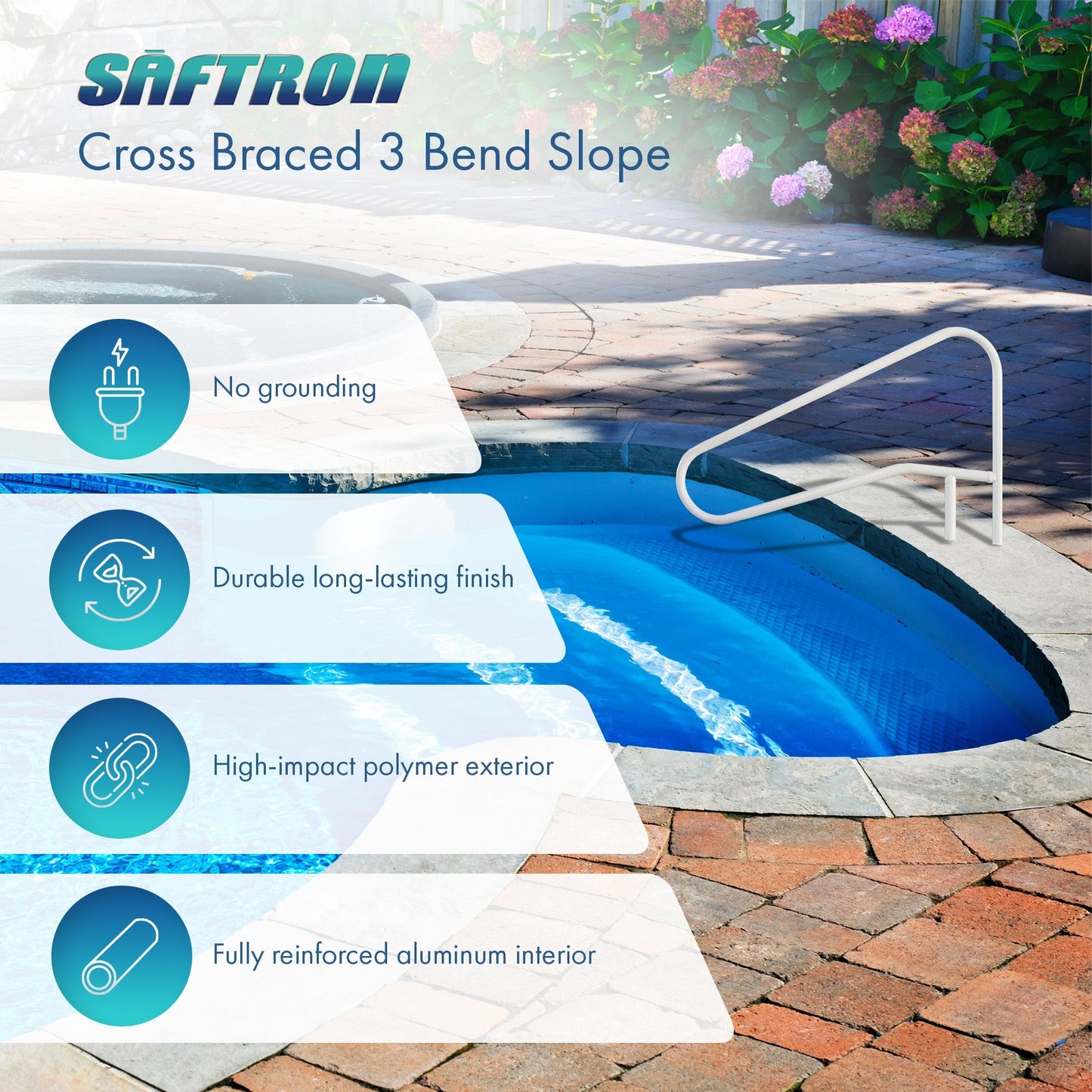 Saftron 54"x32" Cross Braced 3 Bend Slope In-Water Return to Deck Handrail White