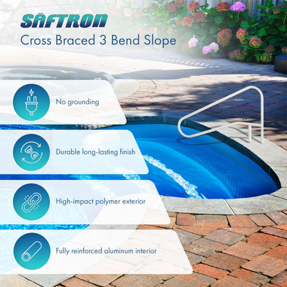 Saftron 54"x32" Cross Braced 3 Bend Slope In-Water Return to Deck Handrail White