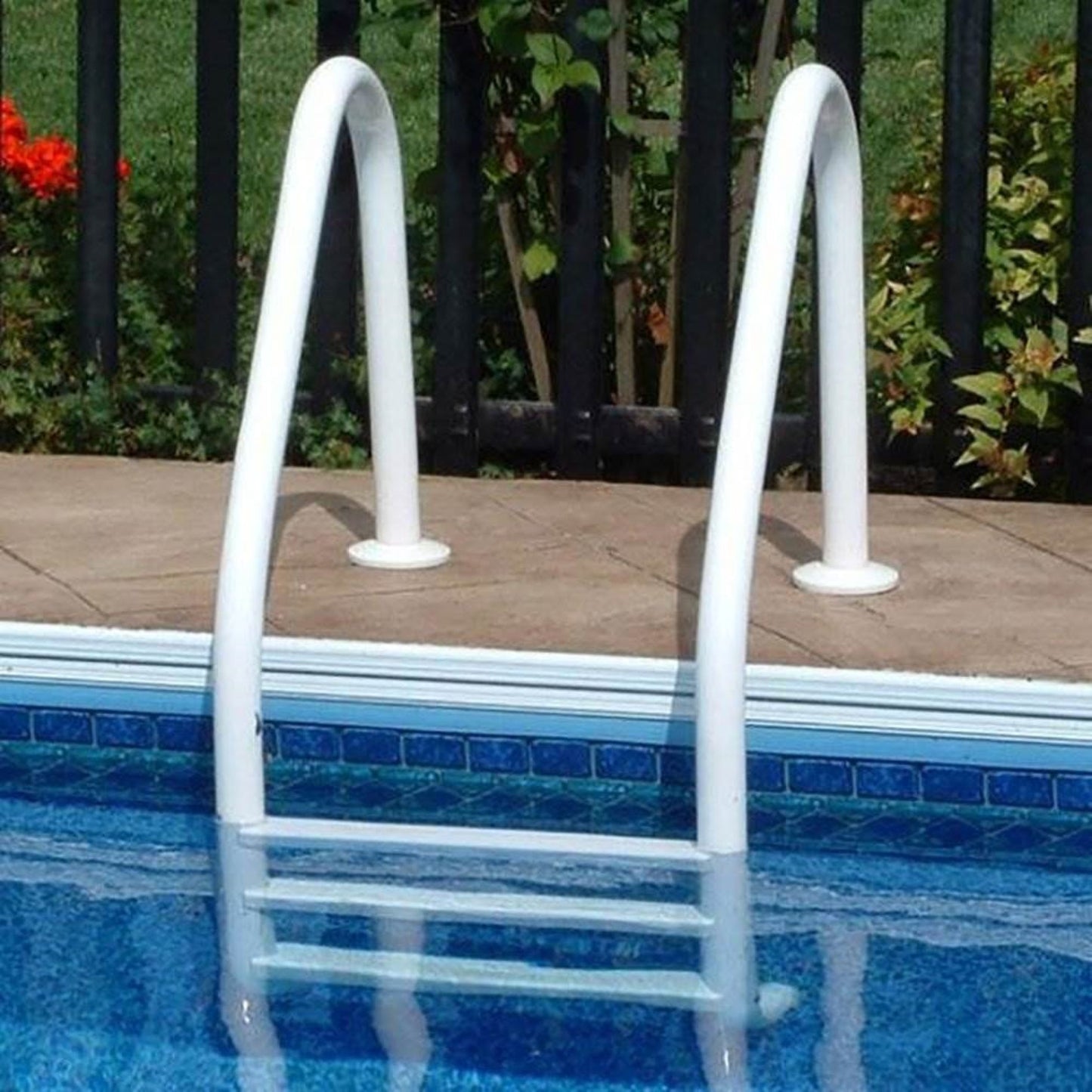 Saftron 3 Step Inground Pool Ladder & 6 In Ladder Surface Mounting Base, 2 Pack