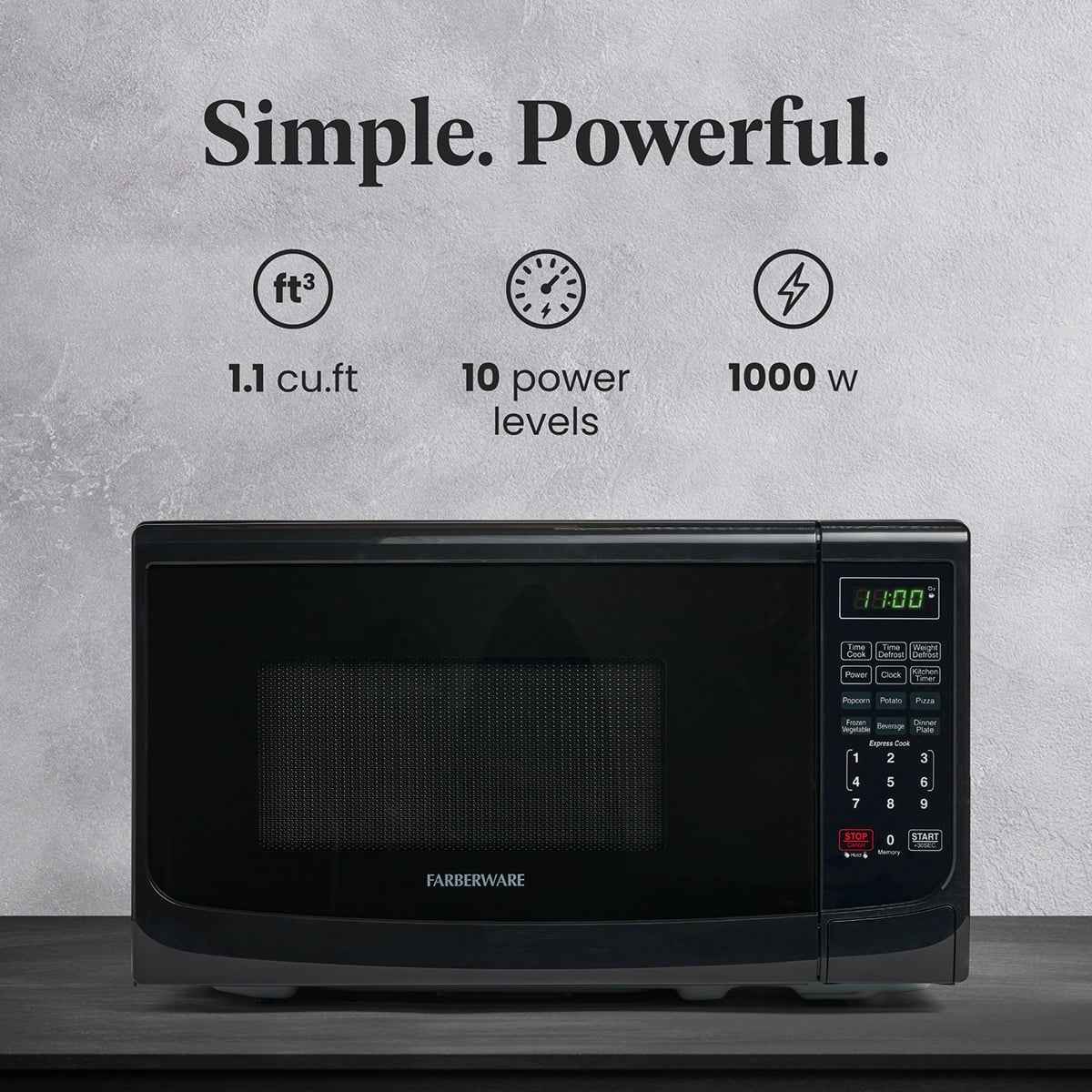 Farberware Countertop Microwave Oven with LED Lighting & Child Lock, 0.7 Cu Ft Black