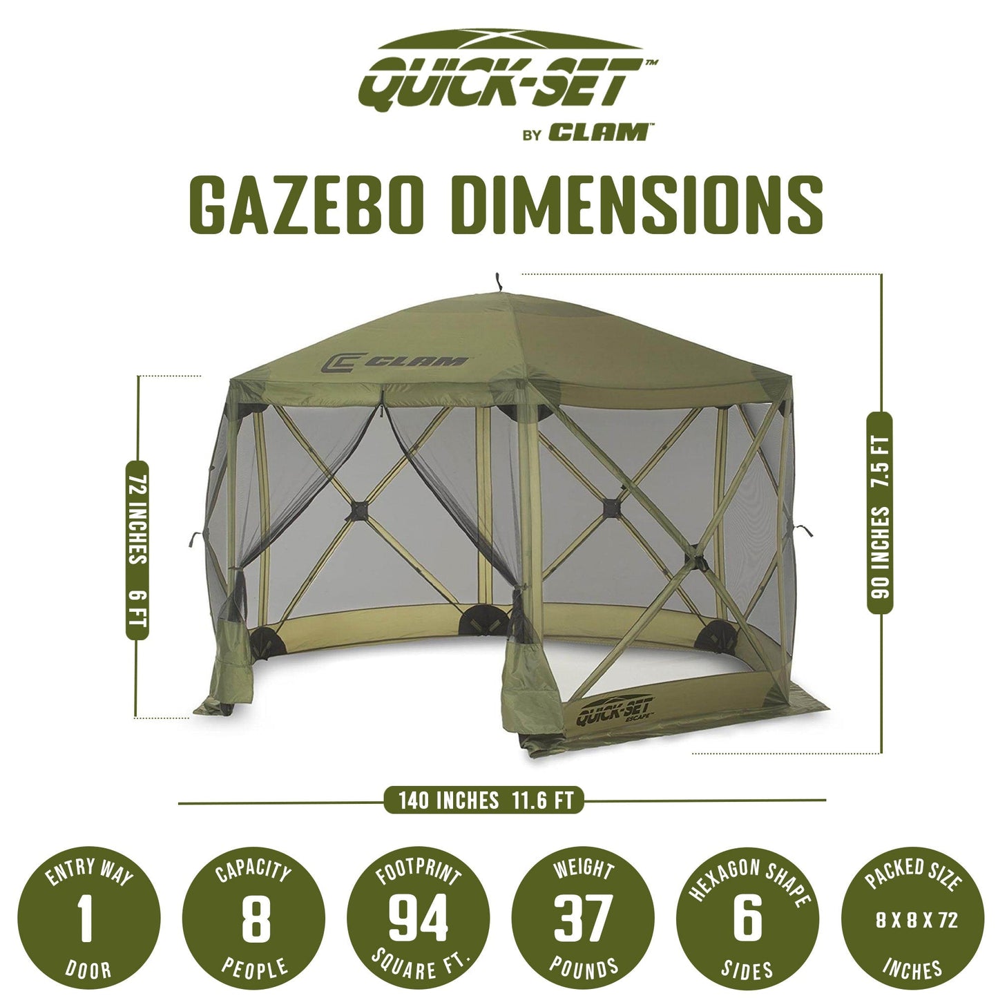 CLAM Quick-Set Escape 11.5 x 11.5 Foot Portable Outdoor Canopy Shelter, Green