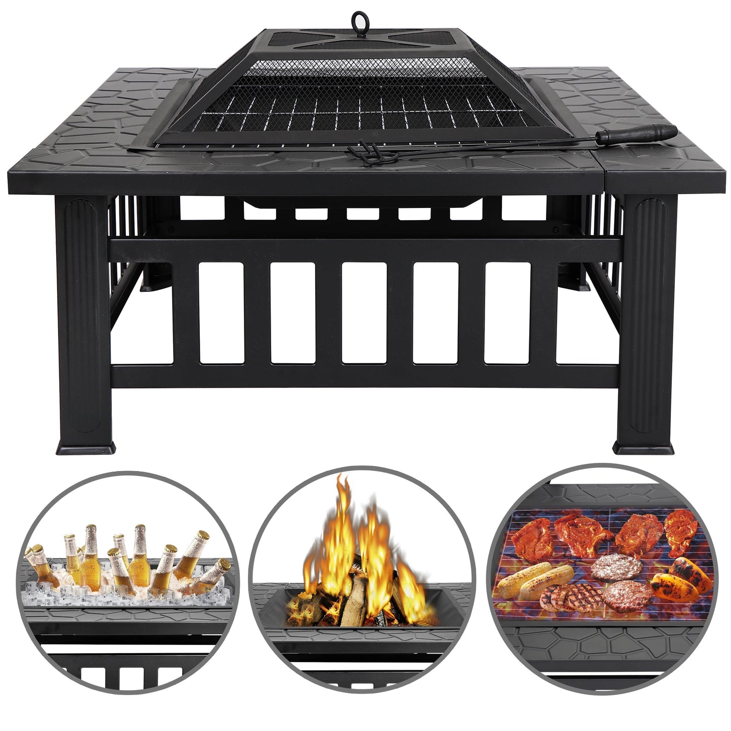 ZENY 32" Outdoor Fire Pit Square Metal Firepit Patio Garden Stove Wood Burning