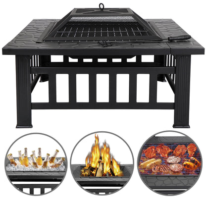 ZENY 32" Outdoor Fire Pit Square Metal Firepit Patio Garden Stove Wood Burning