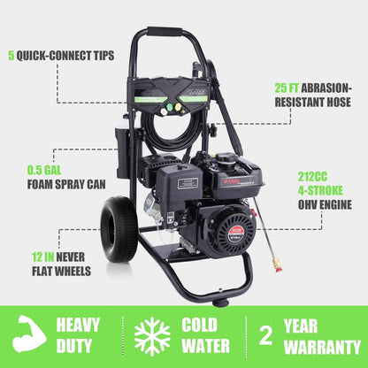 Huanherad Gas Pressure Washer 4200PSI 4.0GPM, 5 QC Nozzles 25ft Hose Power Washer with 0.5Gal Soap Tank, 212cc 7.0 HP Engine Power Washer, EPA/CARB/ETL Compliant