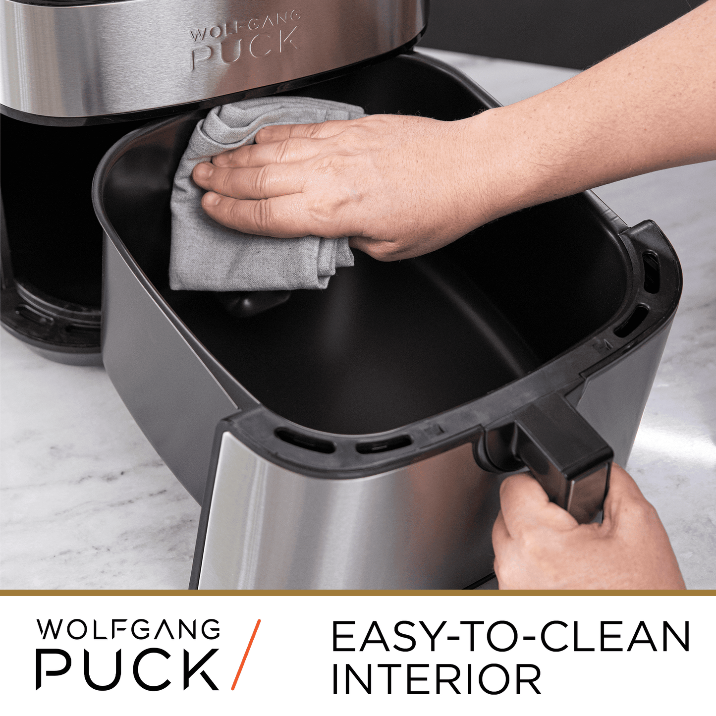 Wolfgang Puck 310oz Stainless Steel Air Fryer, Large Single Basket Design, Simple Dial Controls